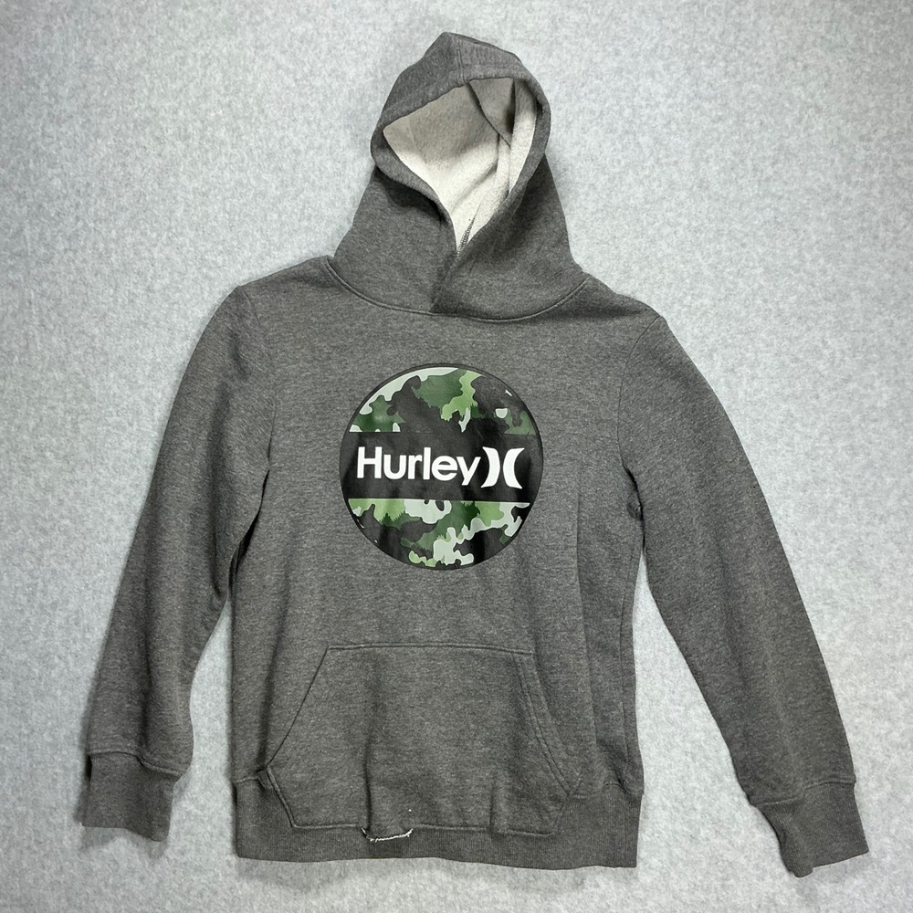 Hurley Boys Gray Camo Logo Fleece Hoodie Sweatshirt Size 10/12